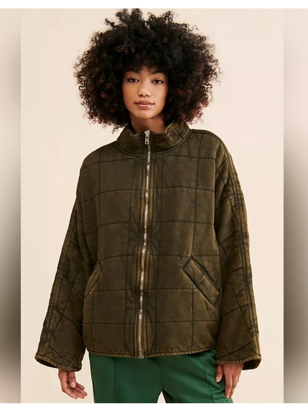Free People Dolman Quilted Knit Jacket Medium Army Green - Picture 7 of 9